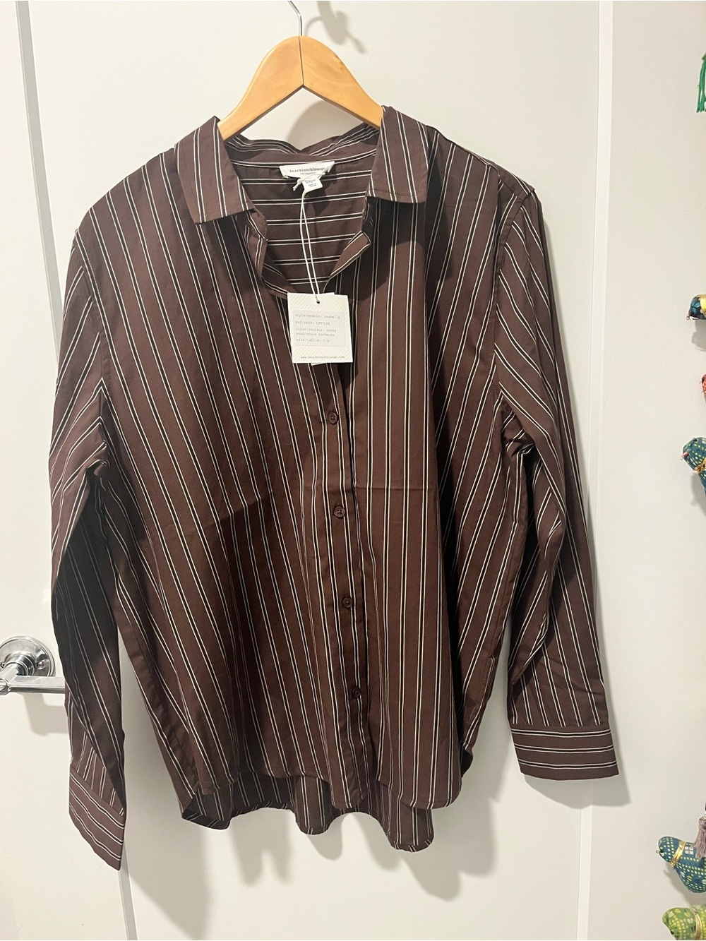 beachlunchlounge Brown and White Striped Button-Down Shirt